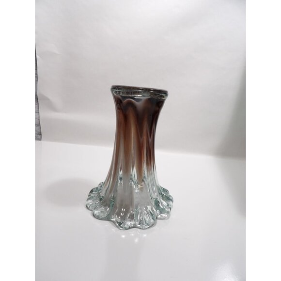 Vintage Hand Blown Art Glass Vase Purple Fused Clear Decorative Display - Picture 10 of 13